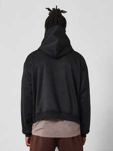 Sweat à capuche unisexe 500GSM 100% coton à épaules tombantes avec logo en relief pull personnalisable doublure polaire lourde d'hiver taille solide pour hommes - Product Image 2