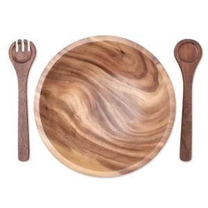 Qualité garantie Fabriqué en Inde Vente en gros en vrac Ensemble de saladiers de fruits en bois personnalisés avec cuillère et fourchette Ingrédients naturels - Product Image 1