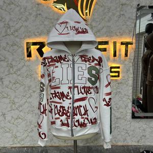 Chaqueta con Cremallera y Pedrería, Lavado Ácido, Sudadera de Forro Polar para Hombre, Estilo Urbano, Nuevo Diseño, Sudadera con Cremallera Desgastada - Product Image 3