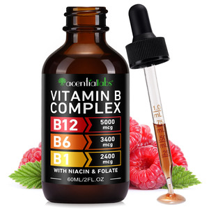 AcentialLabs Vitamin B kompleksi enerji ve sağlık için Niacin Folate ile 60ml yüksek emilim sıvı <span class=keywords><strong>B12</strong></span> B6 B1 düşer - Product Image 1
