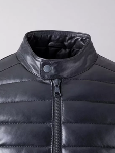 Customize Black Men's Genuine Sheepskin <b>Leather</b> Waterproof Breathable Windproof Puffer <b>Jacket</b> Winter Season Poly Batting Padded - Product Image 5