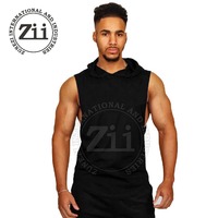 Débardeur à capuche pour homme en polyester/coton, grande taille, pour entraînement en salle de sport, fitness et musculation, hiver/été, couleur unie