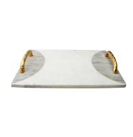 Plateau rectangulaire en marbre et quartz pour la décoration de la maison avec des poignées dorées, plateau en cristal rose, produit de haute qualité