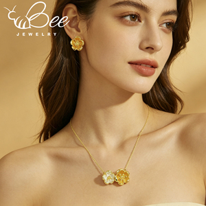 Luxury Women <b>Accessories</b> Necklaces 14k Gold Plated Brass Fashion Black Flower Necklace Earrings Sets In Daily Wear - Product Image 6