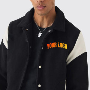 เสื้อแจ็กเก็ตทีมเบสบอลสำหรับผู้ชายเสื้อแจ็คเก็ตผ้าขนแกะพร้อมปลอกหนังสำหรับผู้ชายโลโก้ตามสั่ง - Product Image 3