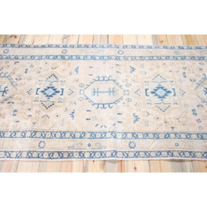 Tapis turc vintage 3,6x14,1 pieds, tapis beige géométrique en laine - Product Image 3