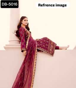 ชุดสูทสไตล์อินเดียและปากีสถานสำหรับผู้หญิงสไตล์ salwar kameez พร้อมด้วยผ้าจอร์เจียเทียมแท้ Dupatta งานออกแบบลำดับ - Product Image 2