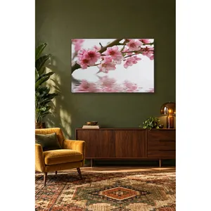 ดอกอัลมอนด์สีชมพูของฟิดาสะท้อนลงในน้ำ ภาพพิมพ์บนผ้าใบ - Product Image 3