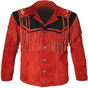 Chaqueta de cuero occidental personalizable para hombre de alta calidad con flecos y cuentas para el invierno con plumón y material de tela - Product Image 5