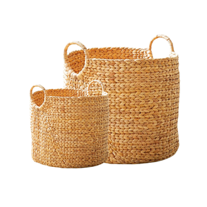 Premium Vietnamese Round WATER HYACINTH <b>BASKET</b> <b>Laundry</b> <b>Basket</b> with Cotton Liner Handwoven for Rustic Charm <b>Laundry</b> Organizer - Product Image 1