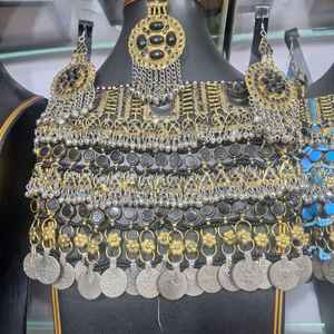 Style traditionnel afghan Kuchi bijoux collier et boucles d'oreilles ensemble bijoux anciens colliers faits à la main boucles d'oreilles ensembles de bijoux - Product Image 3