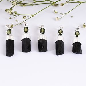 Piedra preciosa natural moldavita colgante hecho a mano 925 plata esterlina oro amarillo símbolo cristiano venta al por mayor joyería regalo para ella - Product Image 1