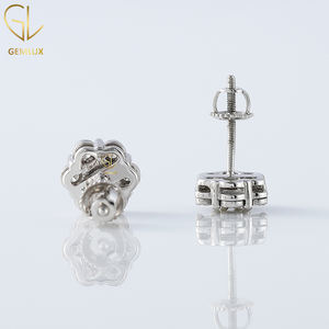 New Trendy Design 18k White Gold D VVS Moissanite <b>Diamond</b> Floral Halo Tiny Milimalist Stud Daily Wear Fine Earrings - Product Image 4