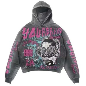 Sweat à capuche vintage surdimensionné en molleton français 100% coton avec logo personnalisé du fabricant, imprimé, délavé à l'acide, fermeture éclair, pour homme - Product Image 4