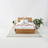 Lit simple en teck massif naturel avec rangement, hauteur réglable, robuste, design moderne, écologique, meubles de chambre à coucher