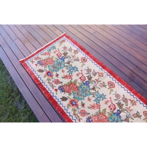 Turkish Rug, Small 2.5x4 ft Vintage Rug, <b>Red</b> Blue Ombr <b>Wool</b> Rug - Product Image 3