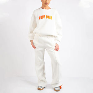 Alta calidad 100% algodón Mujer Invierno 2 piezas de gran tamaño gota hombro polar sudadera holgada pantalones de chándal ropa de calle transpirable - Product Image 1