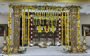 Increíble Golden Mandap para Ceremonia de boda hindú redondo elegante Mandaps fabricante tendencia personalizable Mandap decoración configuración Reino Unido - Product Image 2