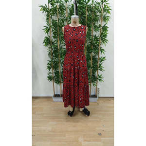 Women's Sleeveless Crew Neck <b>Elastic</b> Waist Patterned Single Jersey <b>Dress</b>, 34960 - Red - Product Image 6