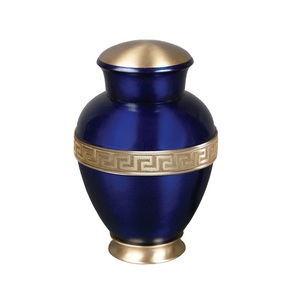 Urna de aluminio para adultos con flor blanca y azul pintada a mano para cenizas humanas Urna de recuerdo de diseño clásico hecha a mano - Product Image 4