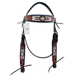 Vente chaude Headstall en cuir véritable de haute qualité avec des perles faites à la main Style occidental équitation meilleur produit équestre - Product Image 3