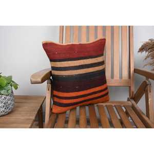 Almohada de lana de retazos Kilim tejida naranja rústica 16x16 pulgadas estampado Vintage antideslizante ecológico extraíble lavable decorativo - Product Image 2