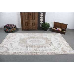 Tapis turc 4,7x8,5 pieds, tapis en laine blanc et marron à pois - Product Image 3