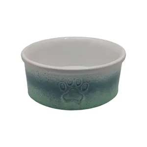 Factory new customized direct sale Green gradient paw print ceramic pet bowl Cat and Dog feeding and drinking bowl