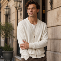Cardigan d'hiver personnalisé pour homme, tricoté en chenille, broderie, poches boutonnées, nylon/cachemire, motif géométrique, anti-plis