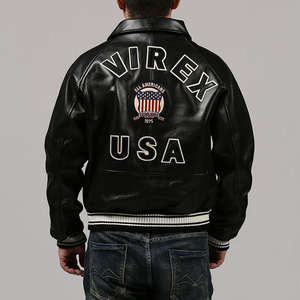 เสื้อแจ็คเก็ตหนัง Avirex สไตล์คลาสสิกแบบ Bomber บุซับในนุ่ม สวมใส่สบาย - Product Image 6