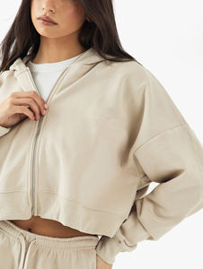 ชุดกางเกงขาสั้นลำลองสำหรับผู้หญิงมาใหม่ชุดกางเกงขาสั้นผ้าฝ้าย100% มีฮู้ดปรับแต่งโลโก้ได้สีล้วนแบบซิป - Product Image 5