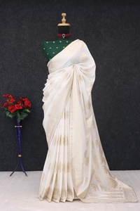 Sari en soie indien de boutique, pour les amateurs de mode, designer, dernier modèle, traditionnel, exclusif, chemisier fantaisie, fête, festival, tenue de mariée - Product Image 5