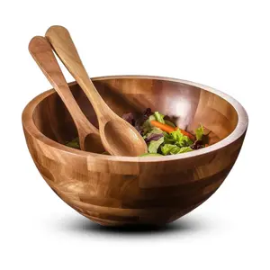 Eco Friendly Acacia Wood Bowl with Server Custom Wooden Bowl Home Hotel Restaurant Fruits & Soup Bowl Direct Factory Supply