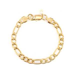 Bracelet à breloques Figaro en or 14 carats 7 mm, élégant accessoire de bijouterie fine - Product Image 4