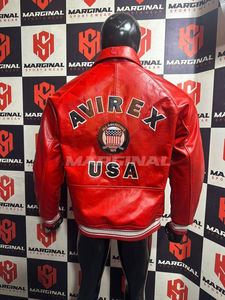 Veste Avirex pour homme en cuir de vache véritable rouge, édition limitée, style vintage, fermeture éclair, pour l'hiver, vestes Avirex pour homme - Product Image 6