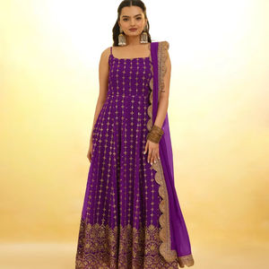 Vestido Anarkali de Verano Indio étnico con Georgette pesado y bordado de lujo Dupatta Pishwas para ropa de fiesta paquistaní - Product Image 1