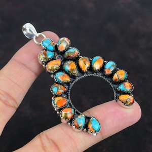 จี้ทองแดงสีเขียวขุ่นหอยนางรมธรรมชาติทำด้วยมือ925เครื่องประดับเงินสเตอร์ลิงหอยนางรมพลอยเทอร์ควอยซ์จี้งูเห่า - Product Image 4