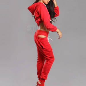 ชุดเซ็ตแทรคสูทครอปท็อปมีฮู้ดแฟชั่นสำหรับฤดูหนาว ผ้าเนื้อนุ่ม คุณภาพเยี่ยม ตะเข็บอย่างดี เป็นมิตรกับสิ่งแวดล้อม ระบายอากาศได้ดี แห้งเร็ว - Product Image 5