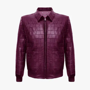 Vestes Confortables pour Hommes Veste en Cuir de Crocodile 100% Véritable Qualité Premium Hiver Toile Décontracté Luxe Personnalisé OEM - Product Image 3