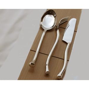 Fabulous <b>Bamboo</b> Design Silver Mirror Polished Spoon Fork Salad Server <b>Set</b> with Flat Amazing Design Handle - Product Image 4