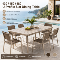 Mesa de Comedor para Exteriores FLD2106, Grado Contract, 130/150/180cm, Totalmente de Aluminio, con Tablero de Listones en Perfil U, para Hotel, Resort, Patio