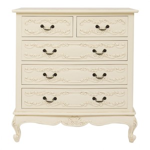 Commode européenne antique de style français commode à 5 tiroirs en acajou massif MDF sculpté à la main avec rangement de couleur blanche pour ensemble de chambre à coucher - Product Image 1