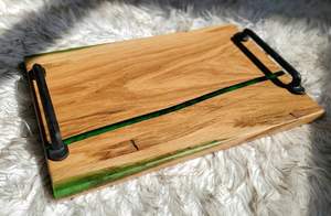 ถาดเสิร์ฟชาและน้ำผลไม้พร้อมที่จับโลหะถาดเสิร์ฟไม้อีพ็อกซี่ทำด้วยมือสำหรับร้านอาหารเช้า - Product Image 3