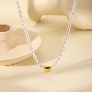 สร้อยคอสแตนเลสพร้อมเชือกชุบทอง18K สำหรับผู้หญิงจี้ไข่มุกหัวใจทำจากพลาสติกสำหรับผู้หญิงปรับแต่งได้ตามสมัยนิยม - Product Image 3