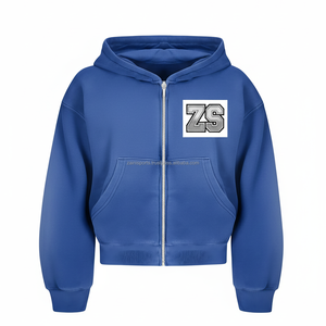 Sweat à capuche bleu épais d'hiver à fermeture éclair en 400 GSM polaire lourde mélange de coton doux tissu chaud personnalisé logo brodé basique sweats à capuche - Product Image 1