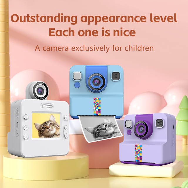 Kid Instant Print Camera Zero Ink Thermal Printing Digital Camera 2.4 Inch Screen Dual Lens Rechargeable Cute Cartoon Toy Camera