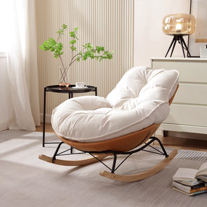 Silla Mecedora Moderna de Madera con Cojín Blanco y Respaldo Sólido, Diseño para Muebles de Sala de Estar, Asiento de Estilo Escandinavo para el Hogar - Product Image 5