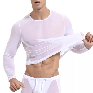 T-shirt en maille transparente pour hommes séchage rapide imperméable Sexy respirant couleur unie T-Shirts légers vêtements d'été - Product Image 5
