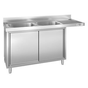 Évier de lave-vaisselle professionnel avec armoire PREMIUM - 1800x600mm - 2 bacs, bac gauche - Product Image 3