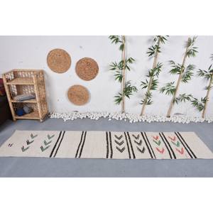 พรมตุรกีสีขาวสีดำเรขาคณิตแบบวินเทจ8.8ft แบบทาบริซขนสัตว์ด้านหลังสำหรับวัยรุ่น - Product Image 1